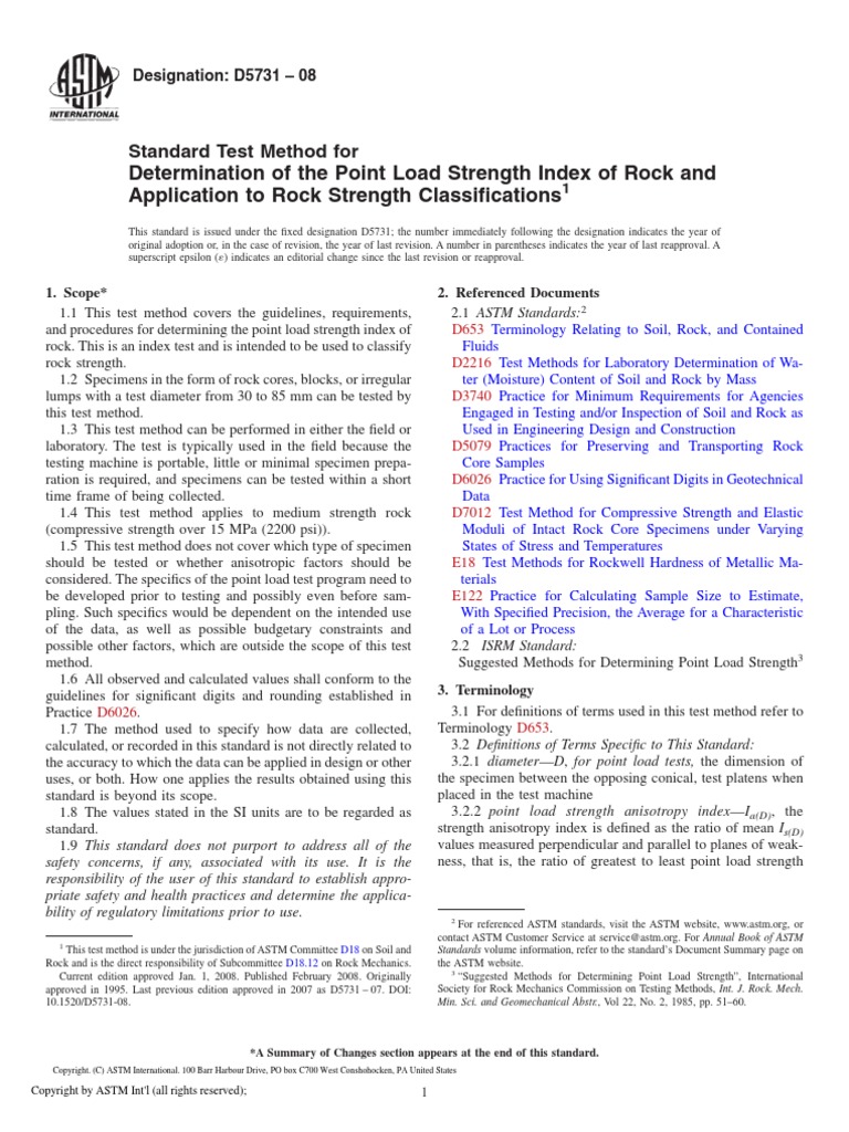 Determination of The Point Load Strength Index of Rock and Application ...