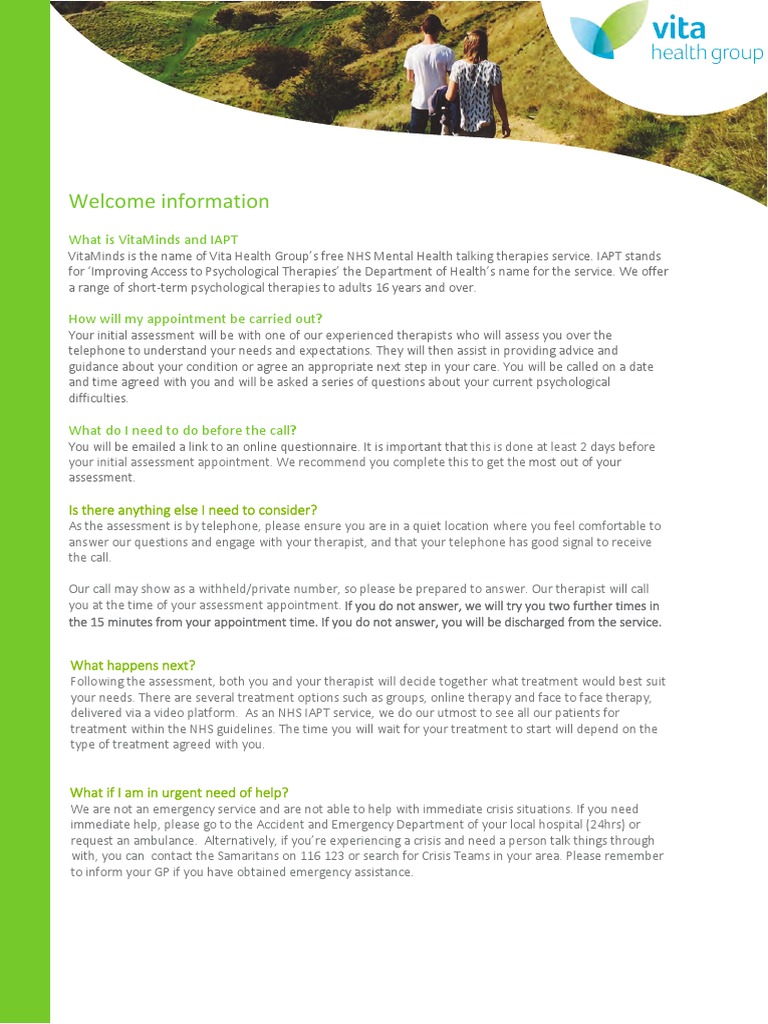Welcome Information - LLR | PDF | Therapy | Psychotherapy
