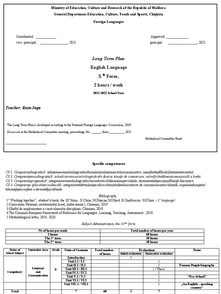 Long Term English Plan for 10th Grade | PDF | Curriculum | Cognition