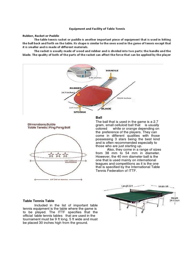 Equipment and Facility of Table Tennis | PDF | Table Tennis | Racquet ...