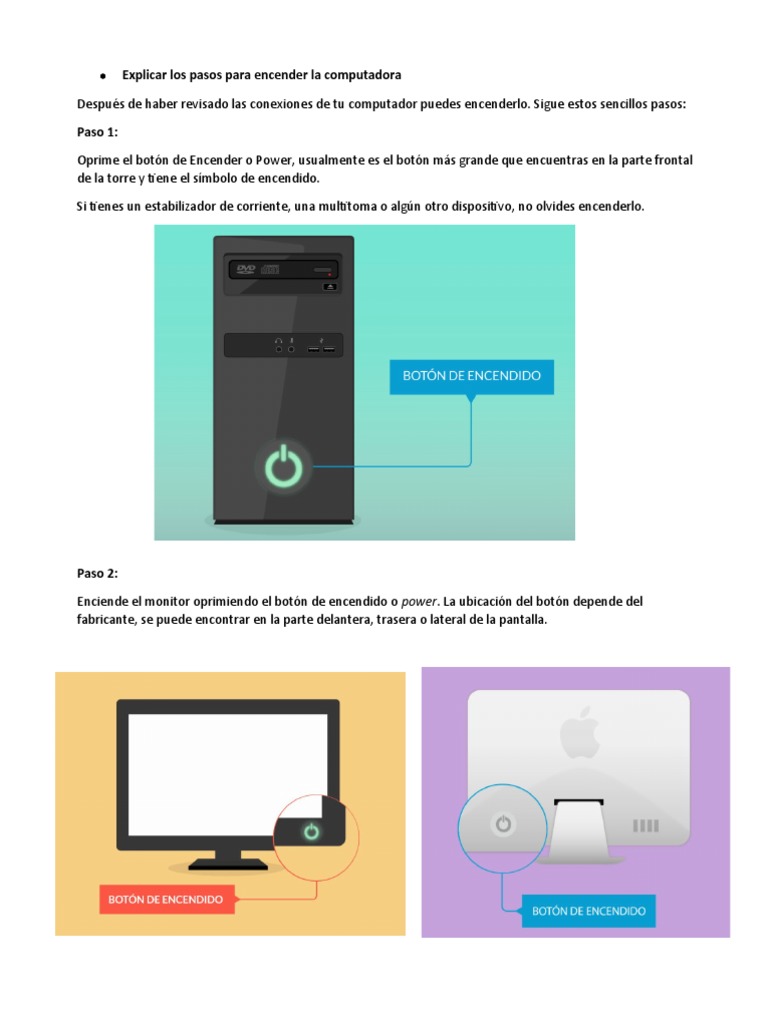 Pasos para encender una computadora | PDF | Archivo de computadora ...