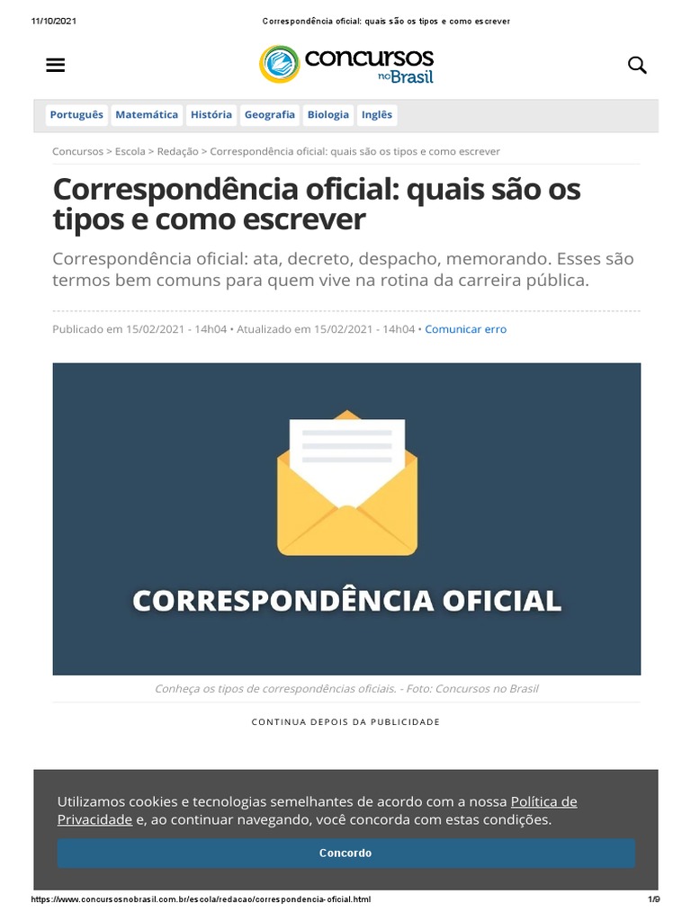 Correspondência Oficial - Quais São Os Tipos e Como Escrever | PDF ...