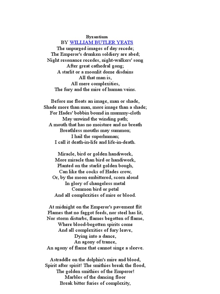 Yeats' Byzantium: Art, Death, and Rebirth | PDF | W. B. Yeats | Soul