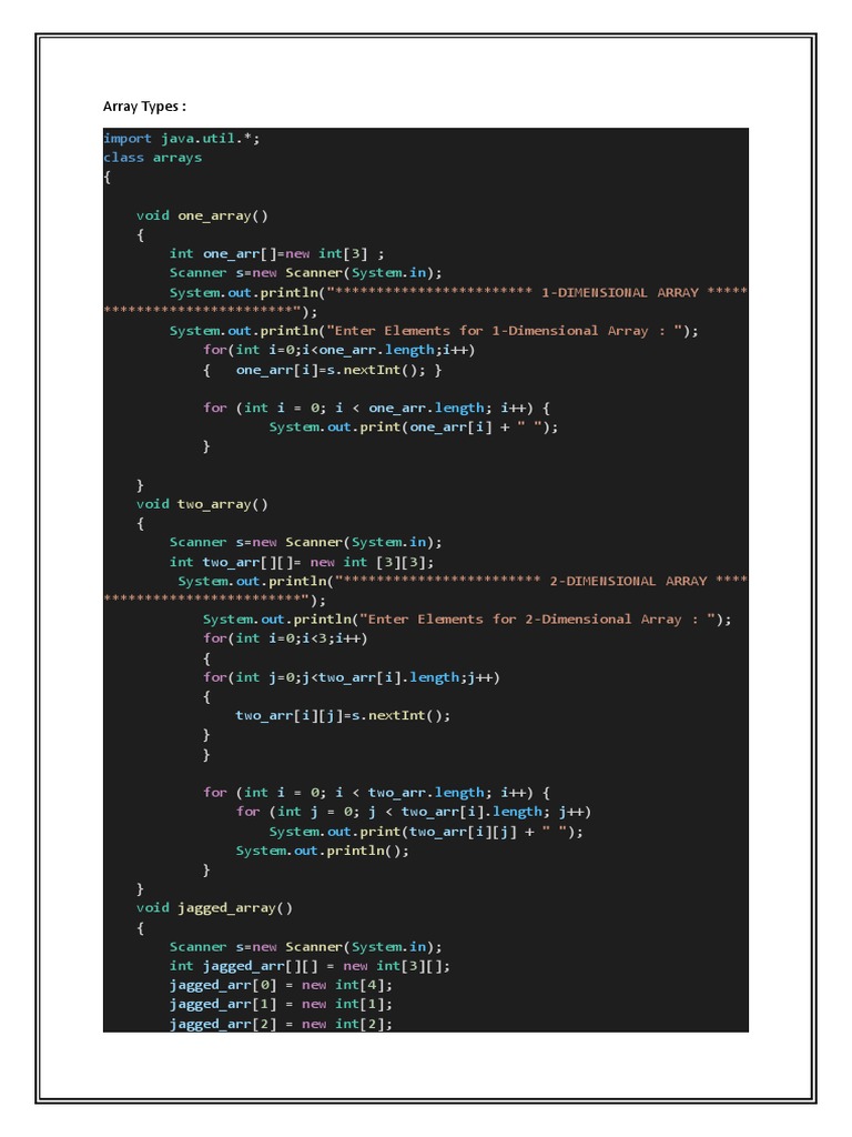 Java Array Types and Functions Guide | PDF | Array Data Structure ...
