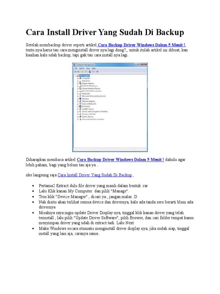 Cara Install Driver Yang Sudah Di Backup | PDF