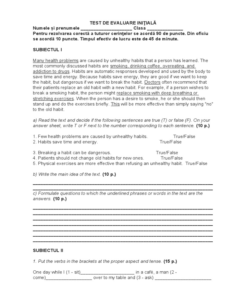 Initial Assessment Test for Students | PDF | Linguistics | Grammar