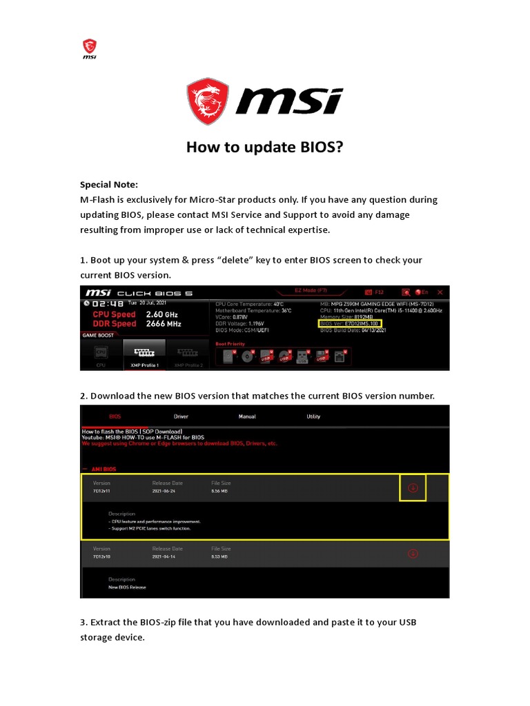 MSI BIOS Update Guide | PDF
