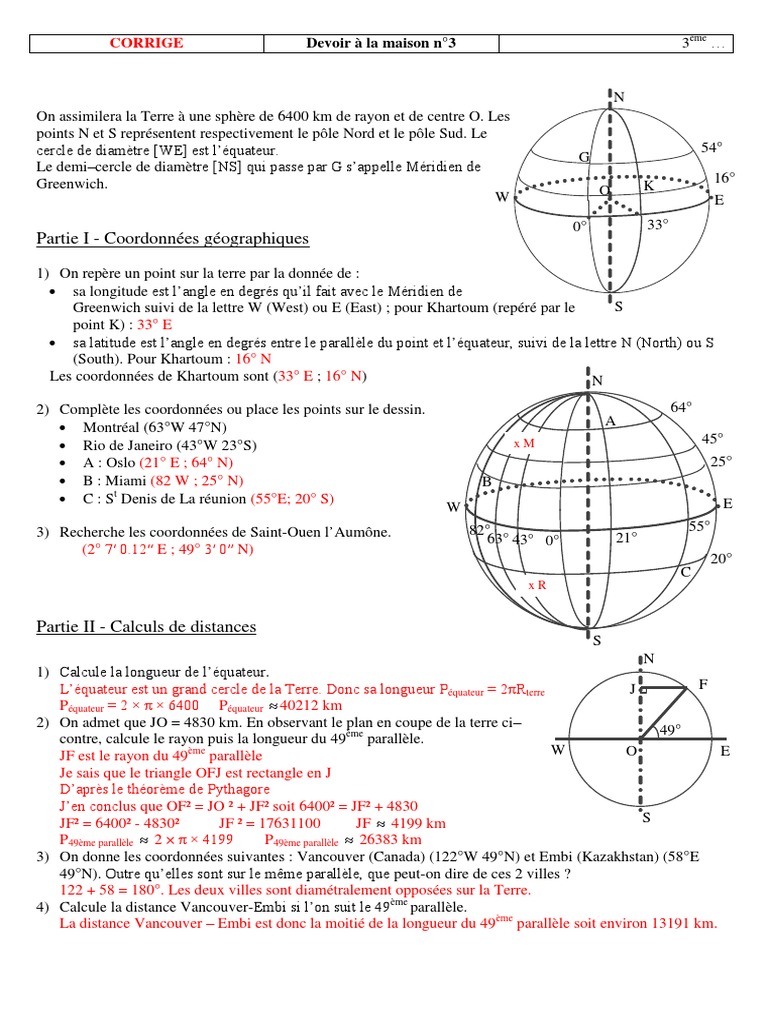 Dm De Maths 3ème Correction 2021 Corrige DM Sphere Terrestre | PDF | Géographie | Formes géométriques