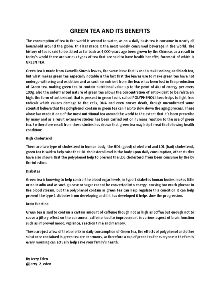 Green Tea and Its Benefits | PDF | Green Tea | Tea