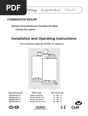 Britony Combi SE Installation Operating Manual | PDF | Water Heating |  Boiler