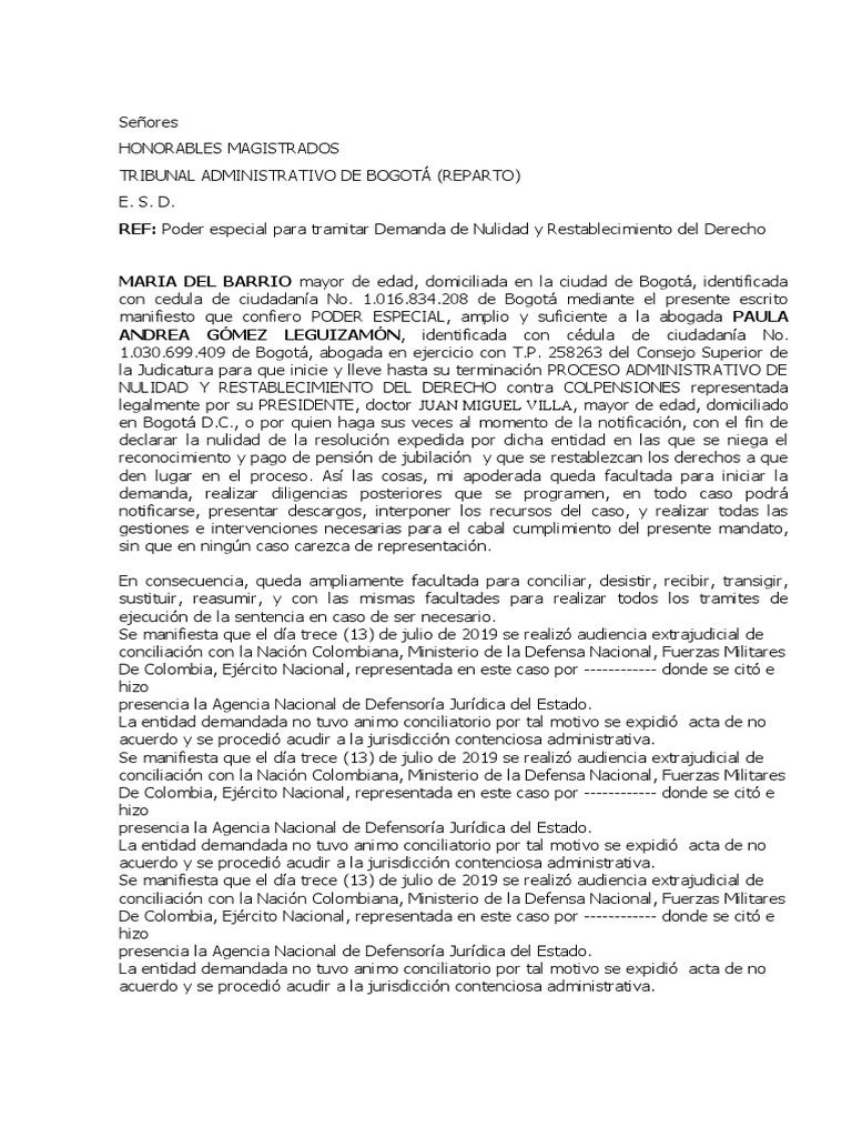 Demanda de Nulidad y Restablecimiento Del Derecho | PDF | Constitución |  Pensión