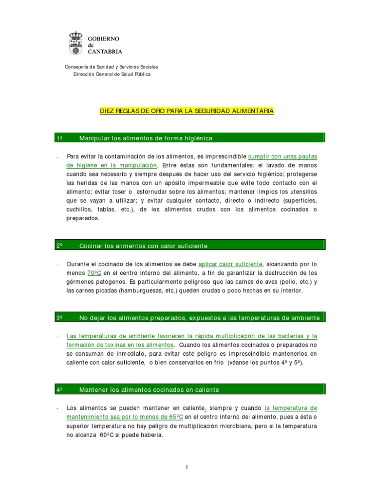 10 Reglas Oro Seguridad Alimentaria | PDF | Huevo como alimento | Carne