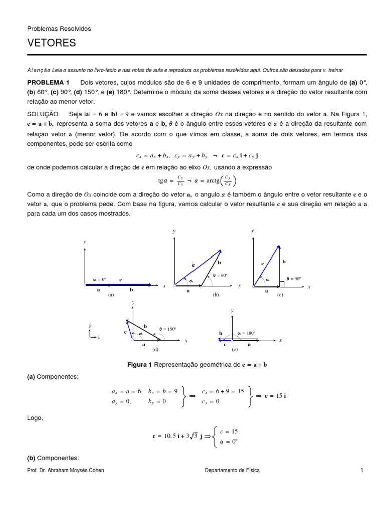 Exercícios Resolvidos sobre Soma de Vetores | PDF | Vetor euclidiano ...