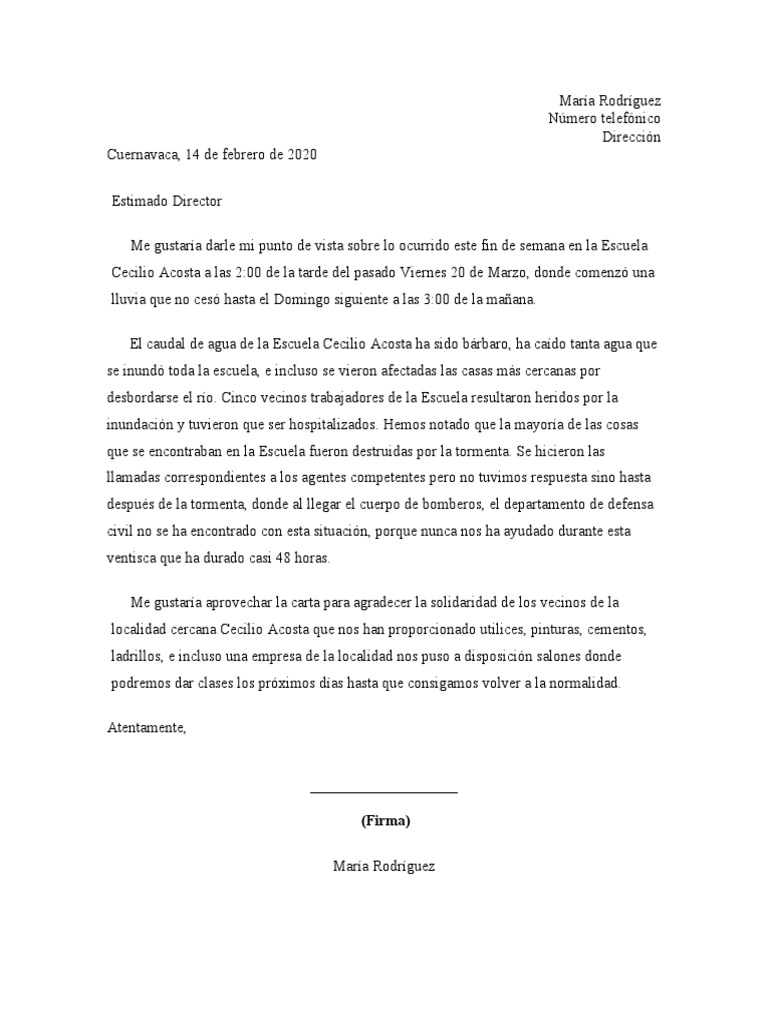 Ejemplo de Una Carta de Opinion PDF
