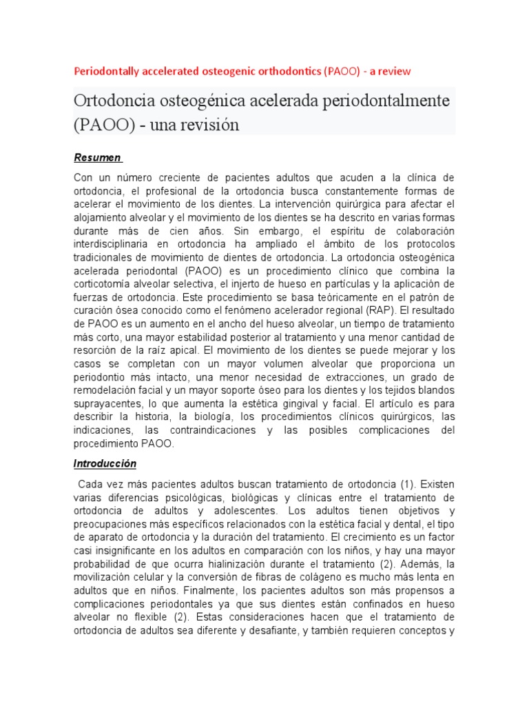 Ortodoncia Osteogénica Acelerada Periodontalmente (PAOO) - Una Revisión ...