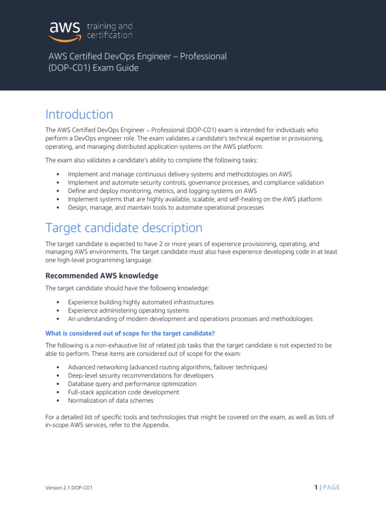 Aws Certified Devops Engineer Professional (Dop C01) Exam Guide PDF Aws Certified Devops Engineer Professional (Dop C01) Exam Guide PDF