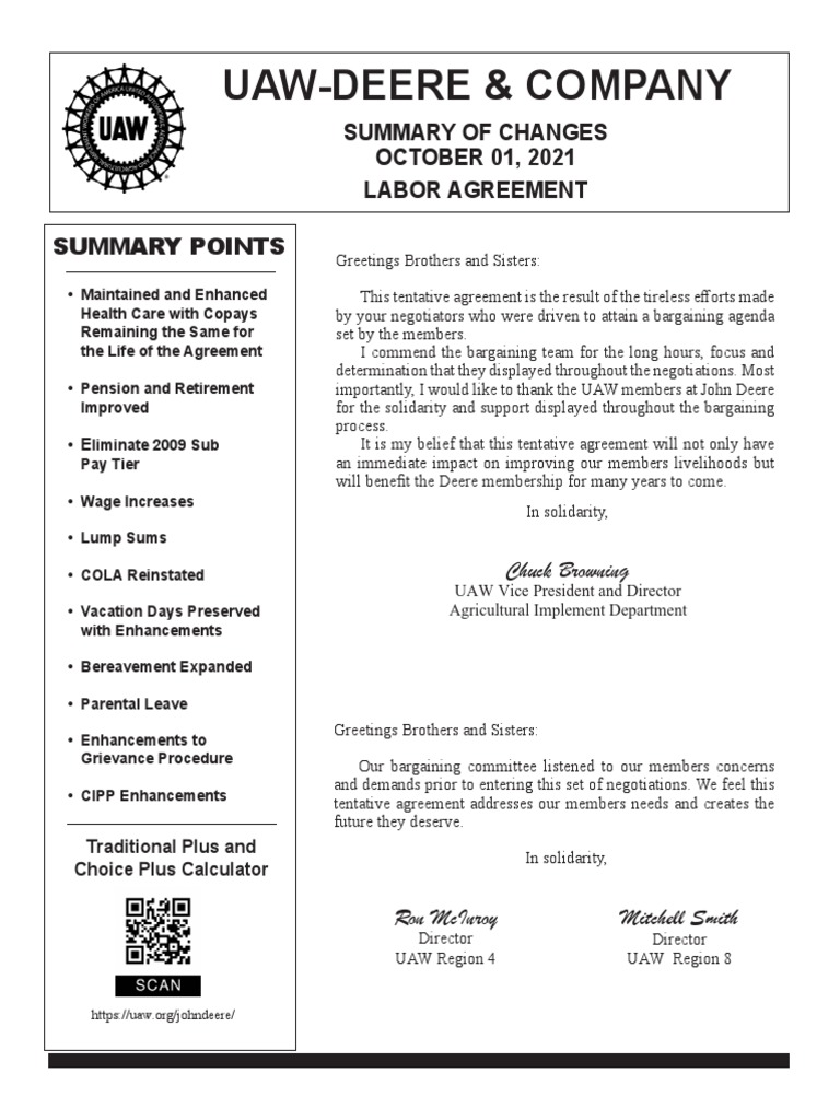 Summary of Changes To Rejected John Deere Contract PDF Pension