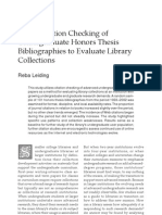 Using Citation Checking of Undergraduate Honors Thesis Bibliographies To Evaluate Library Collections