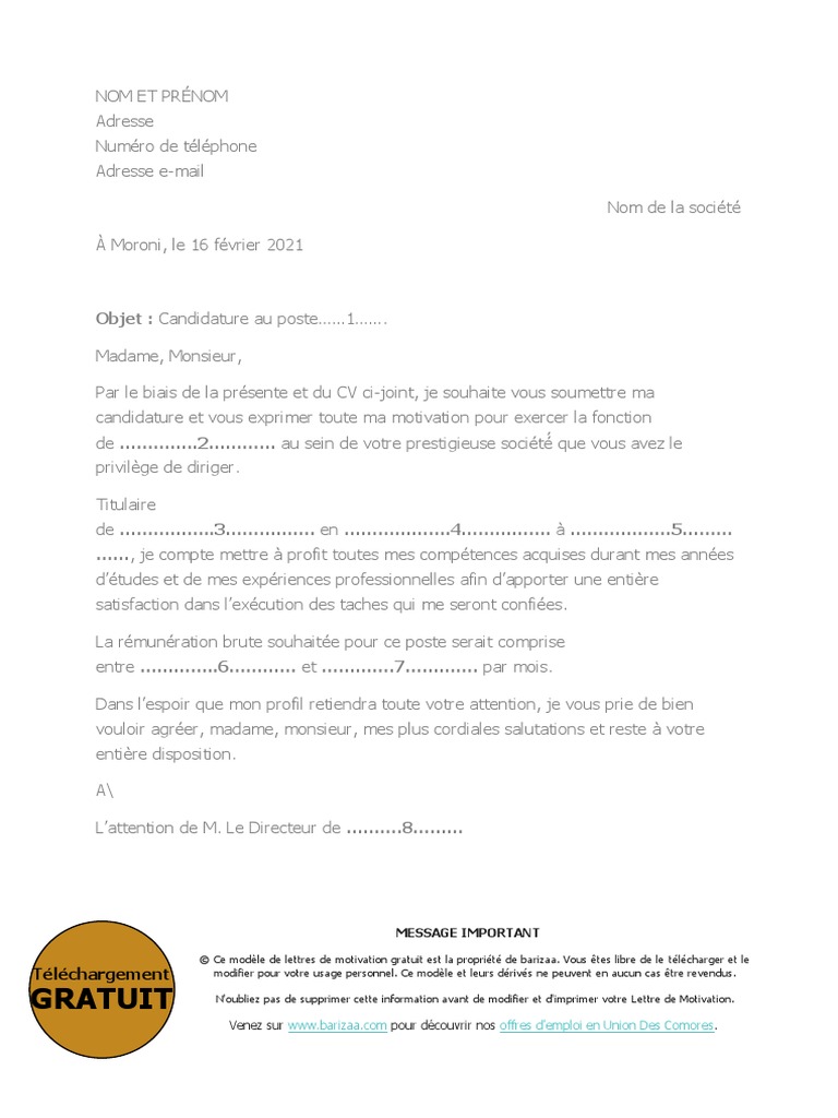 Lettre de Motivation Avec Lettre Avec Prétention Salariale Barizaa
