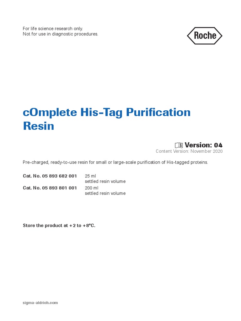 Complete HisTag Purification Resin Y Version 04 PDF Protein