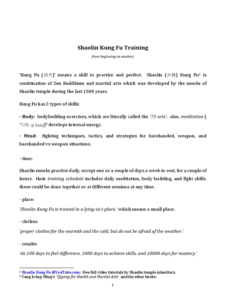 Shaolin Kung Fu Training | PDF | Chinese Martial Arts | Qigong