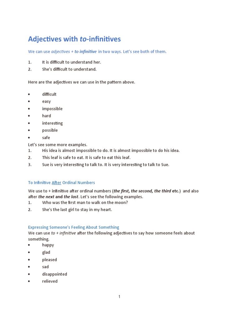 Adjectives with To-Infinitives Explained | PDF | Adjective | Question