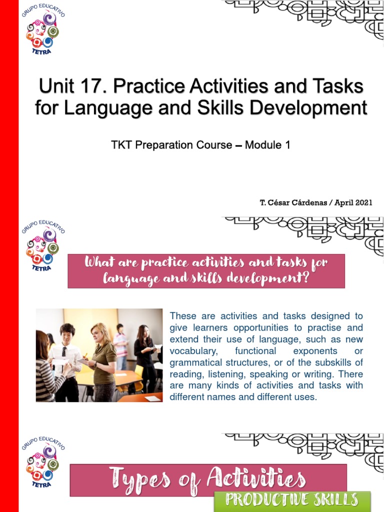 Unit 17. Practice Activities and Tasks For Language and Skills ...