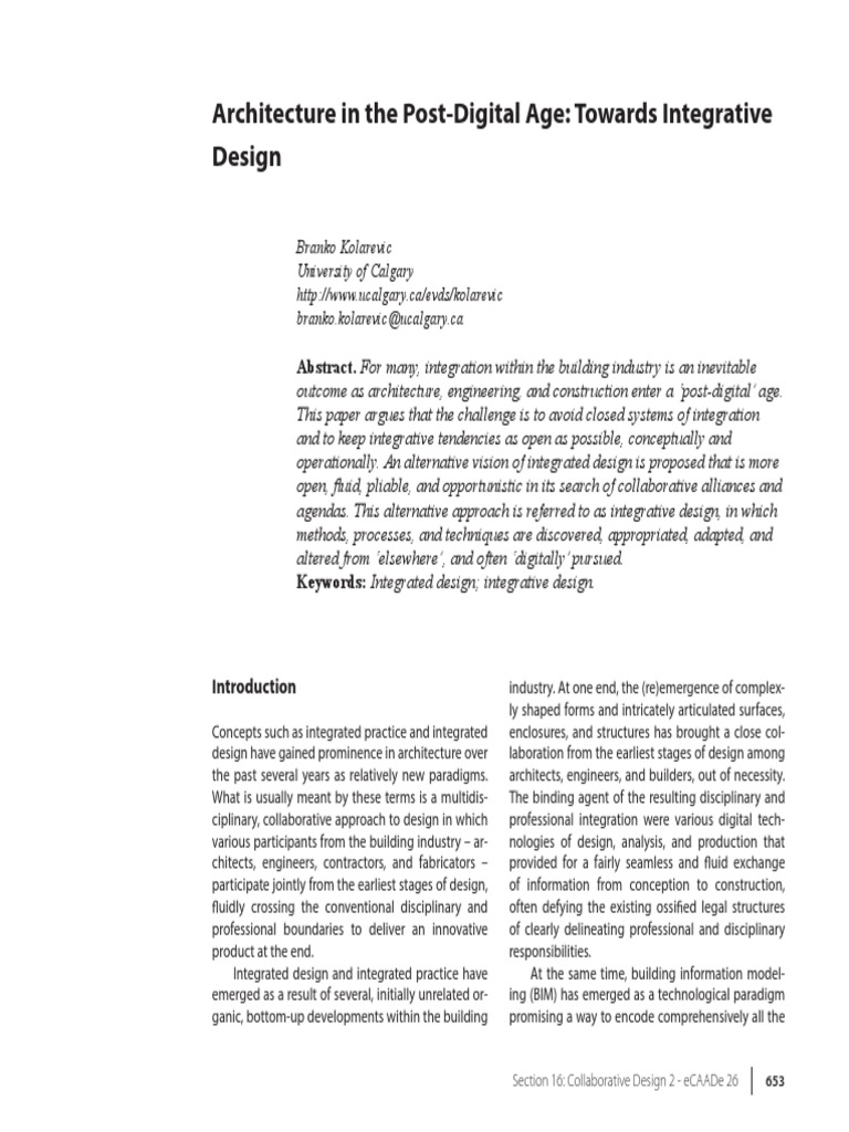 Integrative Design in Post-Digital Architecture | PDF | Design | Architect
