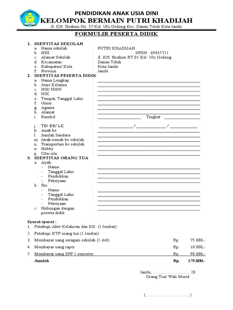 Formulir Peserta Didik Pdf