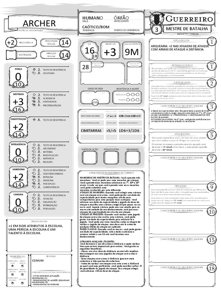 DND 5e - Ficha - Guerreiro - Editável | PDF