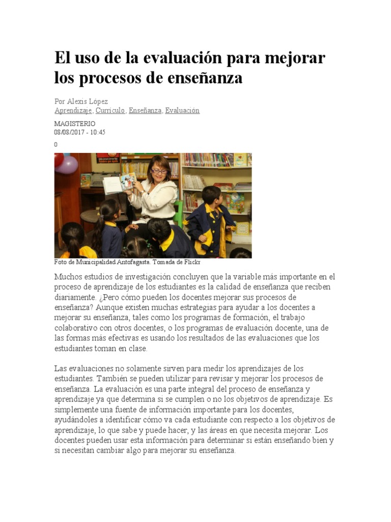 El Uso de La Evaluación para Mejorar Los Procesos de Enseñanza | PDF ...
