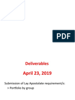 Lay Apostolate 2019 Deliverables