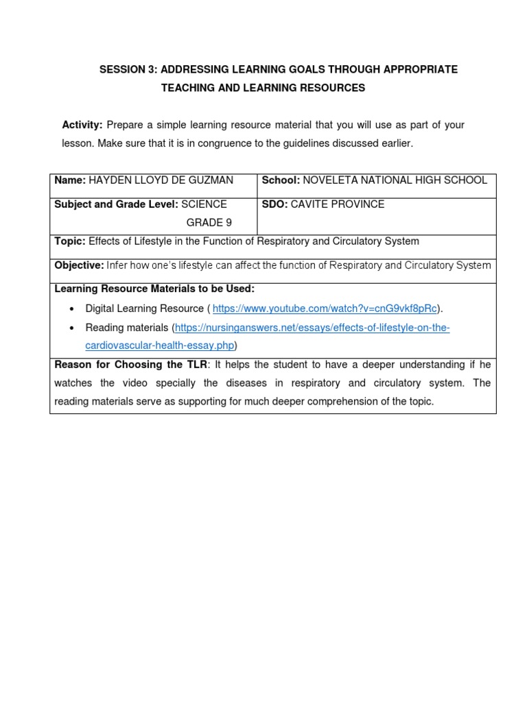 Sample of Teaching and Learning Resources PDF