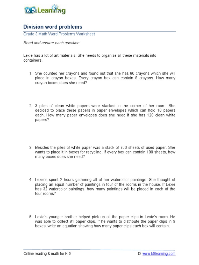 Grade 3 Division Word Problems A1-Dikonversi | Pdf