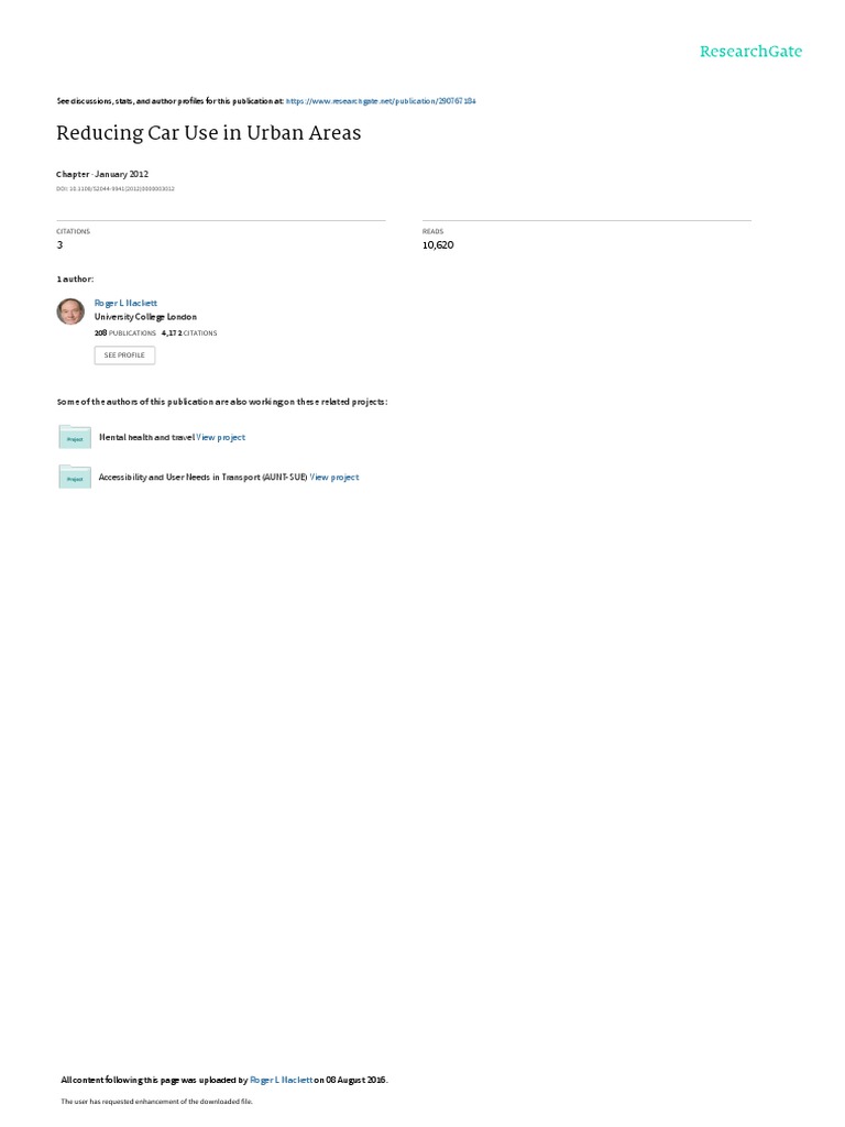 Reducing Car Use in Urban Areas January 2012 PDF Parking Car