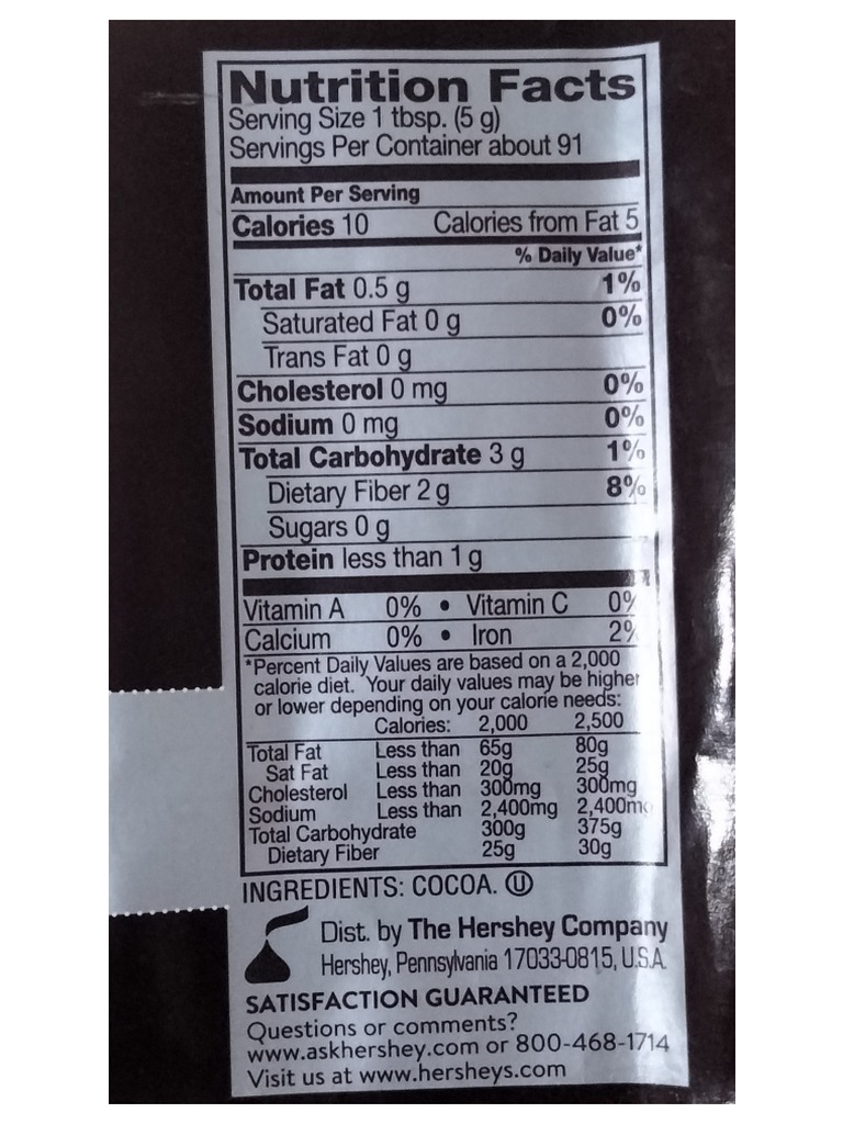 Cocoa Nutrition Facts PDF