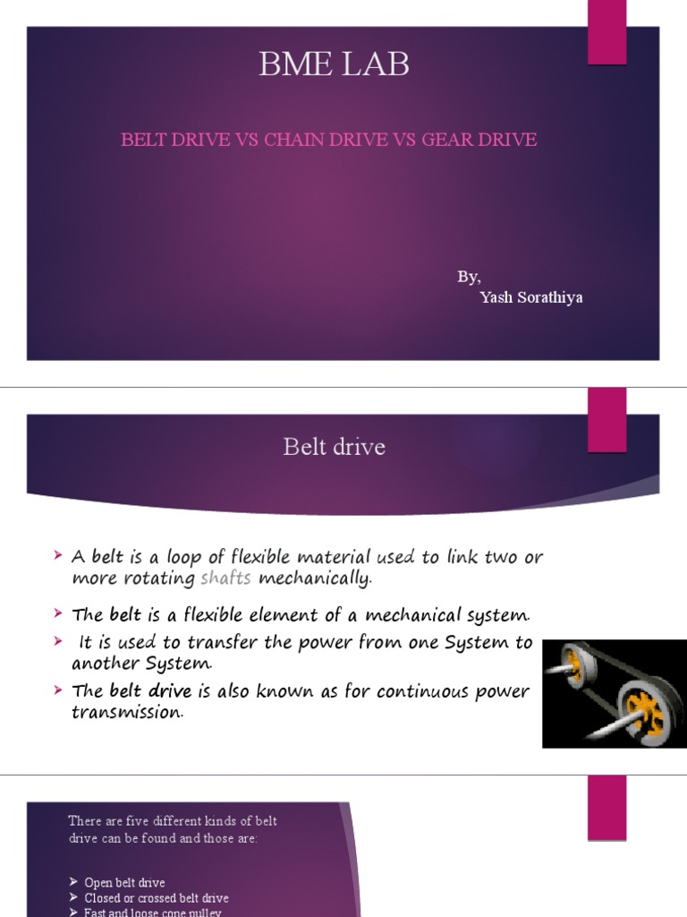Bme Lab Belt Drive Vs Chain Drive Vs Gear Drive PDF Gear Belt