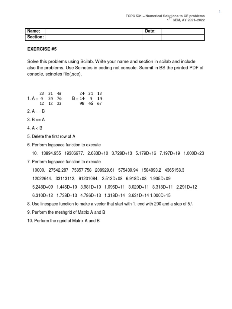 Scilab Exercises for Numerical Solutions | PDF | Teaching Methods ...