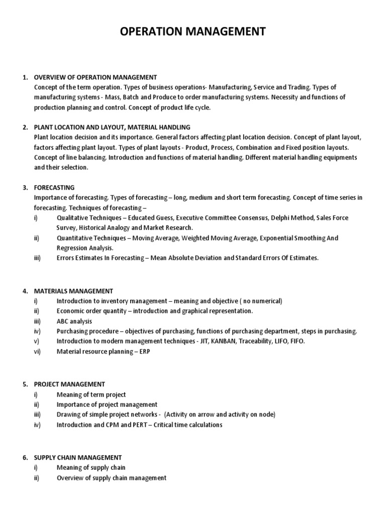 Operation Management Syllabus | PDF | Forecasting | Scheduling ...