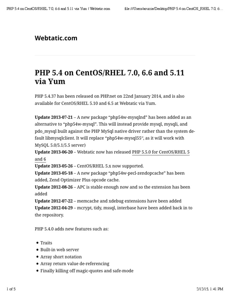 PHP 5.4 Installation on CentOS/RHEL via Yum | PDF | Php | Software ...