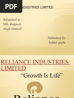 Reliance Industries Limited: Submitted To: MR. Rajpreet Singh Chatwal Submitted By: Sobhit Gupta