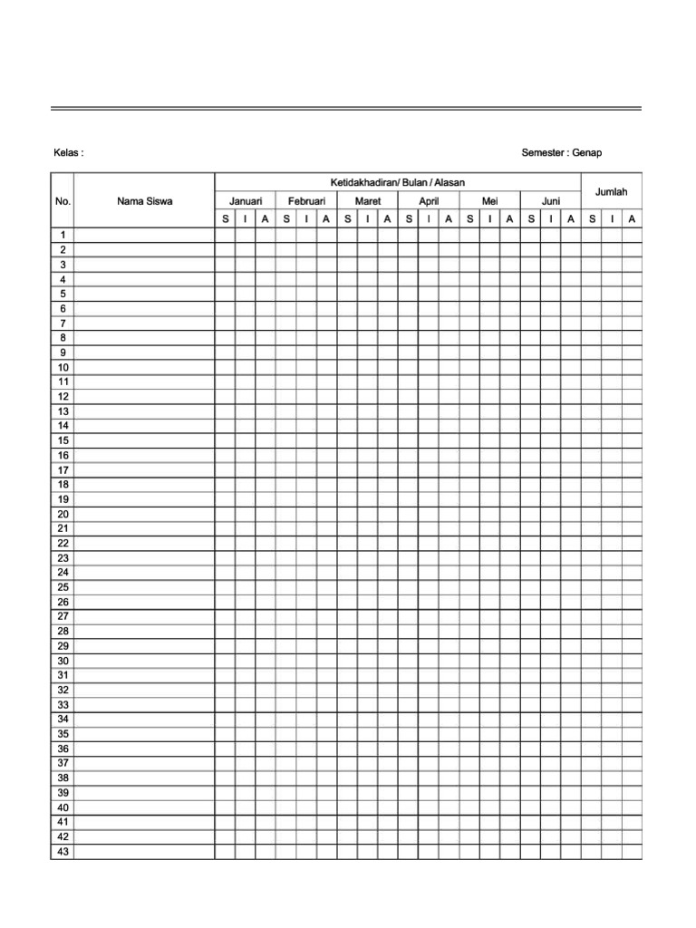 Contoh Format Rekap Absen Siswa | PDF | Pengembangan Diri | Kesehatan ...