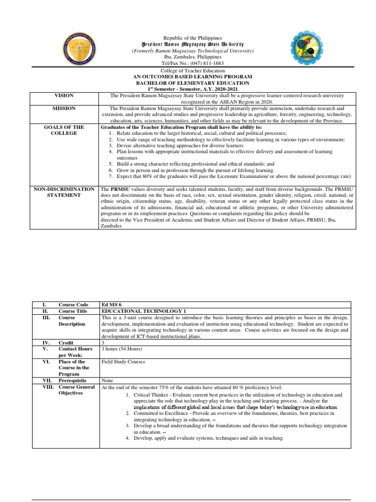 Syllabus On Educational Technology 1 PDF Critical Thinking