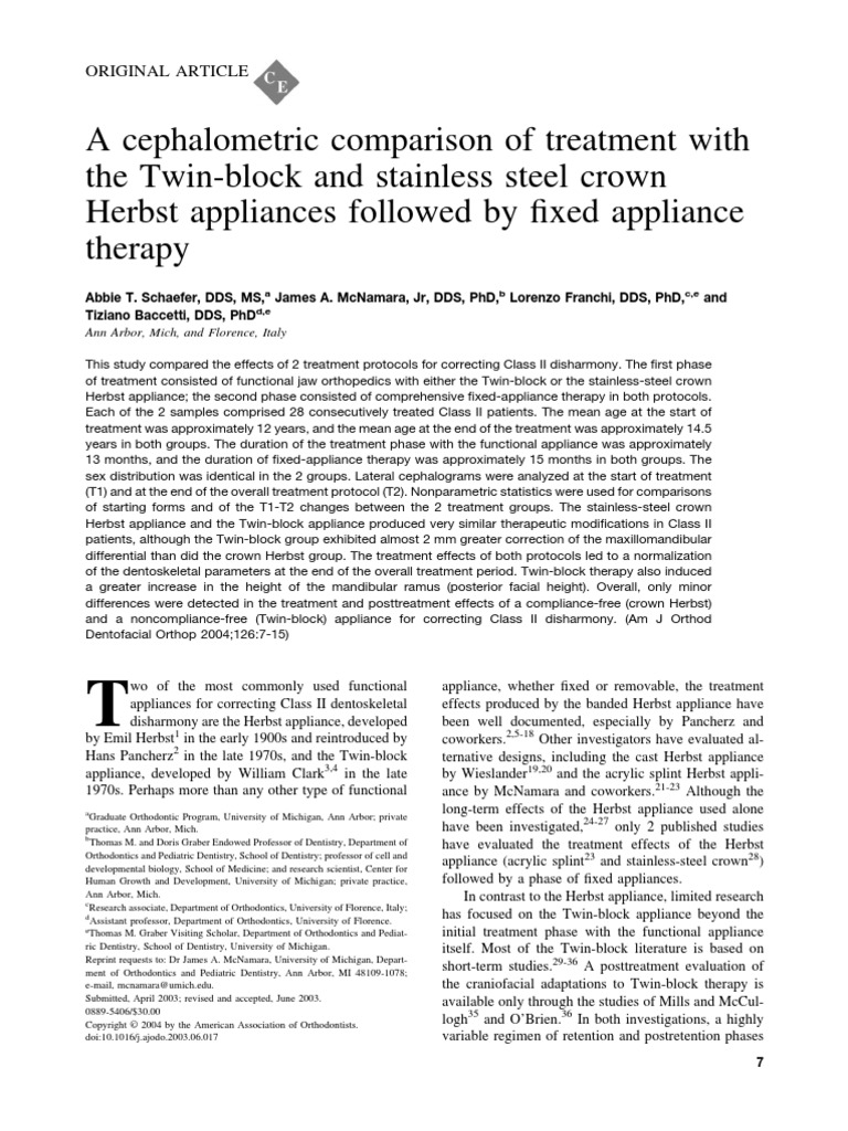 A Cephalometric Comparison of Treatment With The TwinBlock and