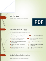 Articles: Definite Article Indefinite Article No Article