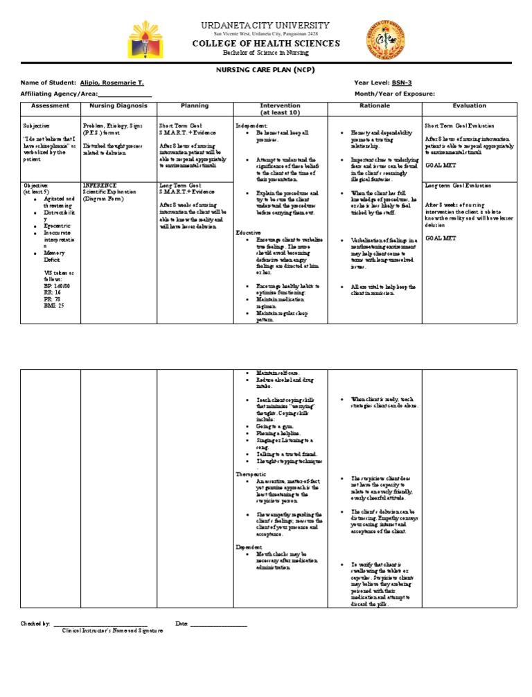 Nursing Care Plan for Schizophrenia | PDF | Nursing | Science
