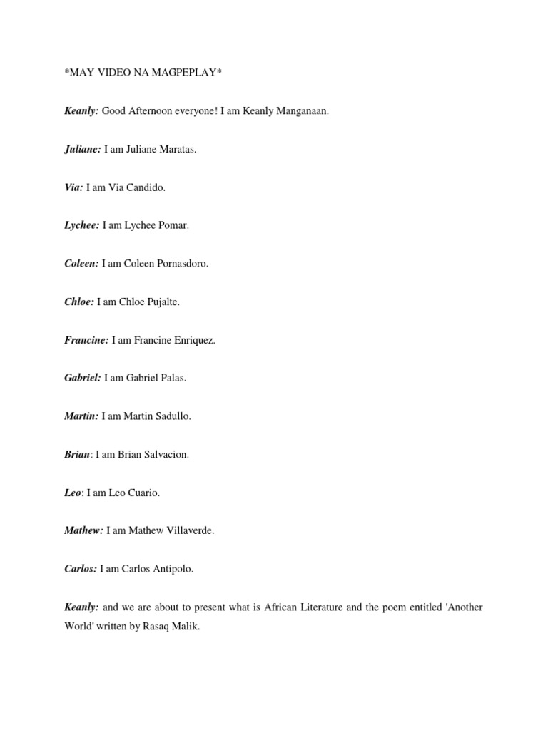 Script in Mini Task Group 3 Lit | PDF | Poetry | General Fiction
