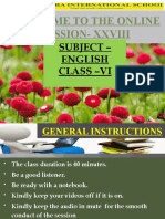 Welcome To The Online Session-Xxviii: Subject - English Class - Vi