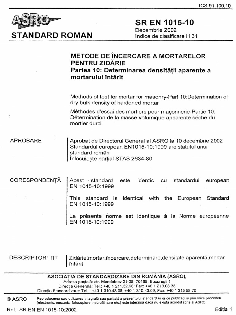 SR en 1015-10-02 Metode Incercare Mortare | PDF