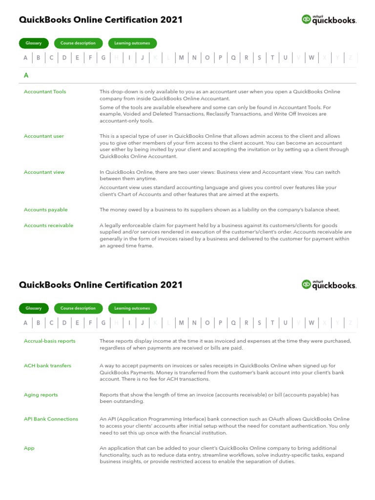 QuickBooks Online Accountant Glossary | PDF | Quick Books | Accounts ...